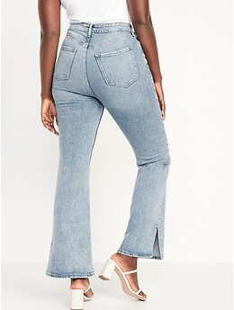 High-Waisted Side Slit Flare Pants with 2 Zipper Pockets