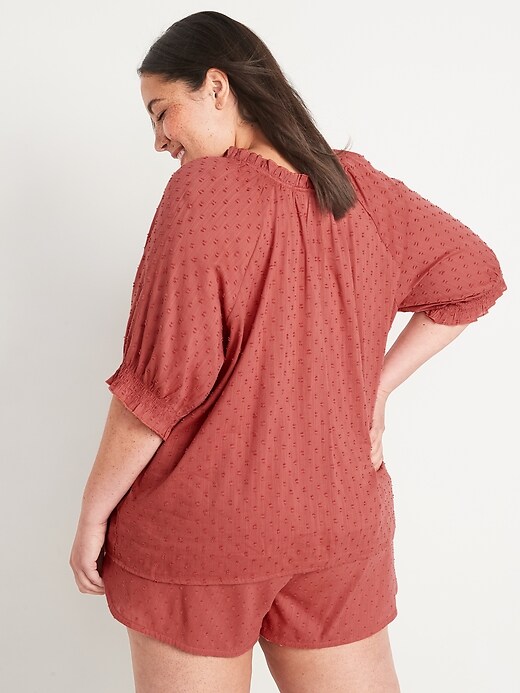 Image number 8 showing, Textured Clip-Dot Smocked-Sleeve Pajama Top for Women