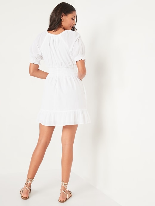 Image number 7 showing, Waist-Defined Puff-Sleeve Tie-Neck Mini Dress for Women