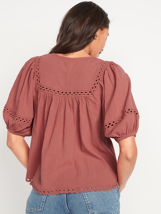 Image number 2 showing, Elbow-Length Lace-Trimmed Poet Blouse