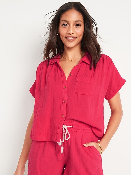 Image number 1 showing, Short-Sleeve Loose Shirt for Women