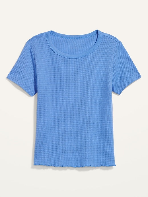 Image number 4 showing, Short-Sleeve Cropped Lettuce-Edge Waffle-Knit T-Shirt for Women