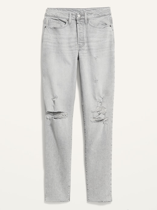 Image number 4 showing, Curvy High-Waisted Button-Fly OG Straight Ripped Gray Jeans for Women