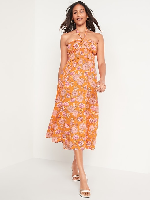 Image number 1 showing, Fit & Flare Sleeveless Halter Floral-Print Maxi Dress
