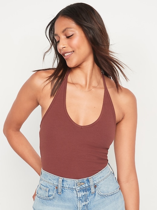 Fitted Halter Rib-Knit Tank Top for Women | Old Navy