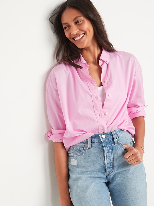 Long-Sleeve Cropped Boyfriend Shirt for Women | Old Navy