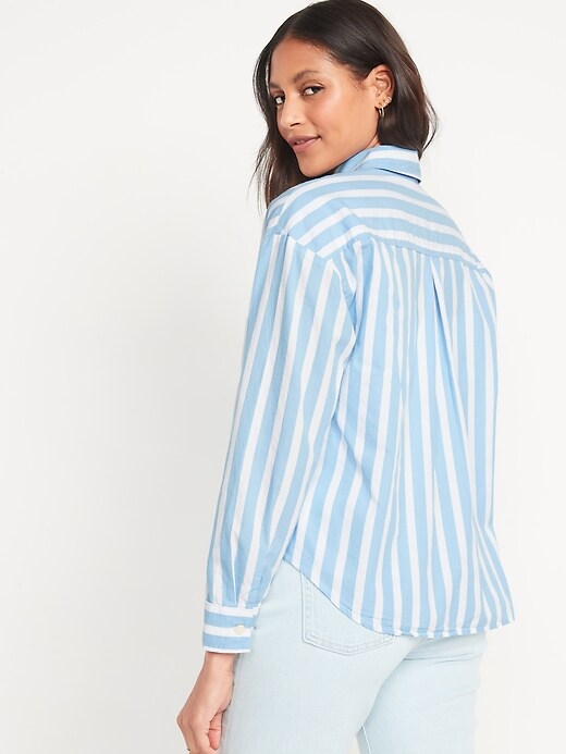 Image number 2 showing, Long-Sleeve Oversized Cropped Striped Boyfriend Shirt for Women