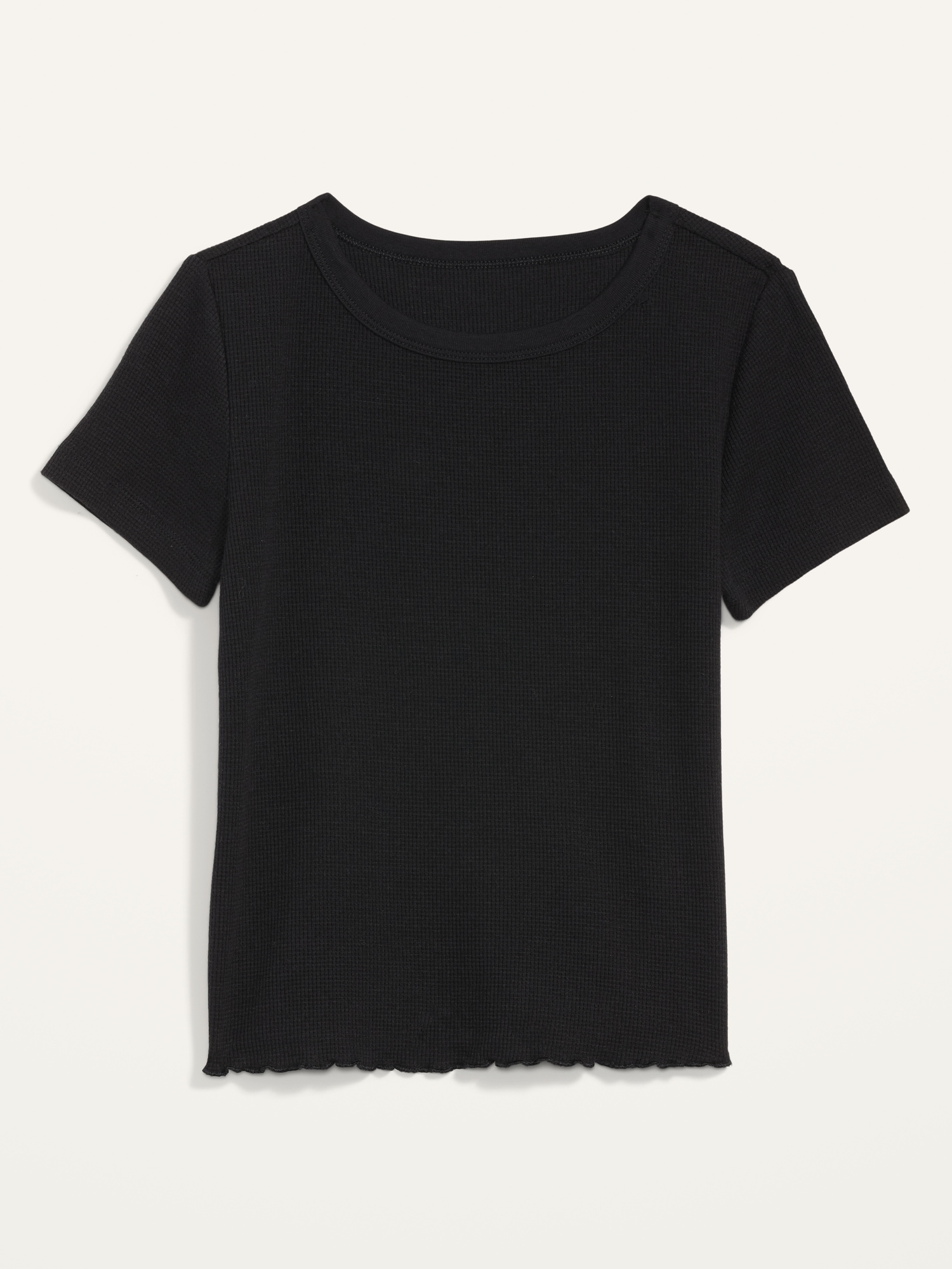 Short-Sleeve Cropped Lettuce-Edge Waffle-Knit T-Shirt for Women | Old Navy