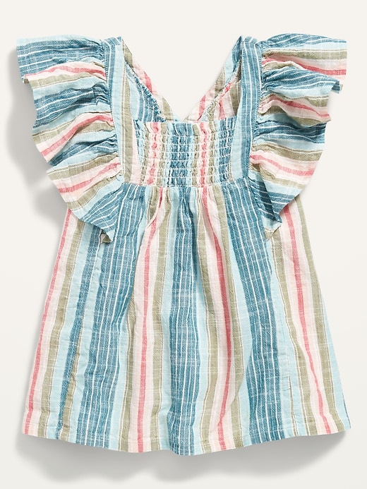 View large product image 1 of 3. Smocked Flutter-Sleeve Multi-Stripe Top for Toddler Girls