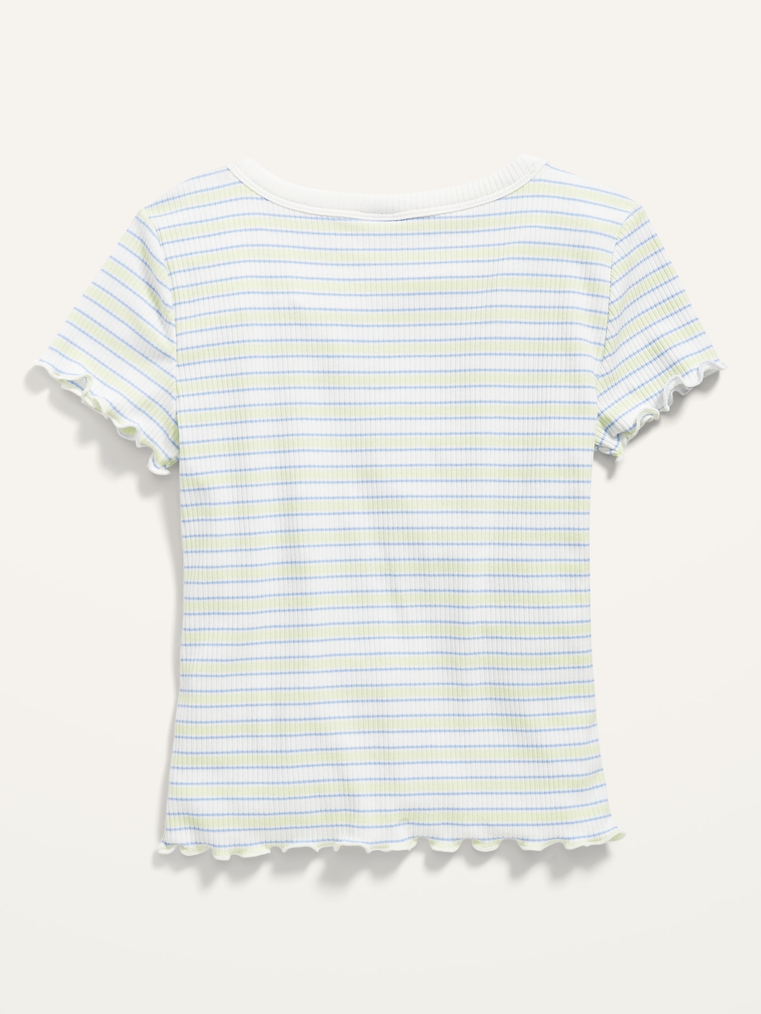 Striped Rib-Knit Lettuce-Edge T-Shirt for Girls | Old Navy
