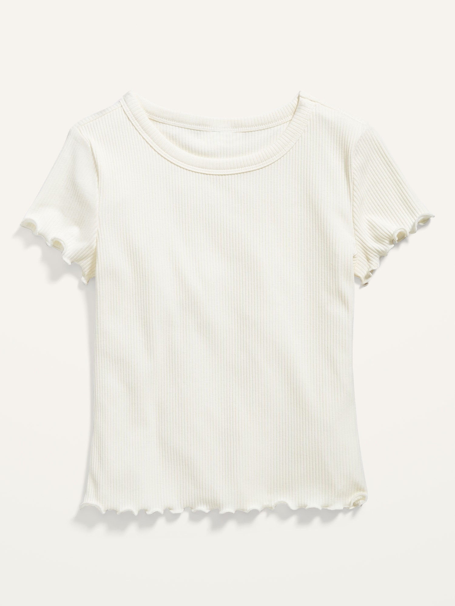 Short-Sleeve Rib-Knit Lettuce-Edge T-Shirt for Girls | Old Navy