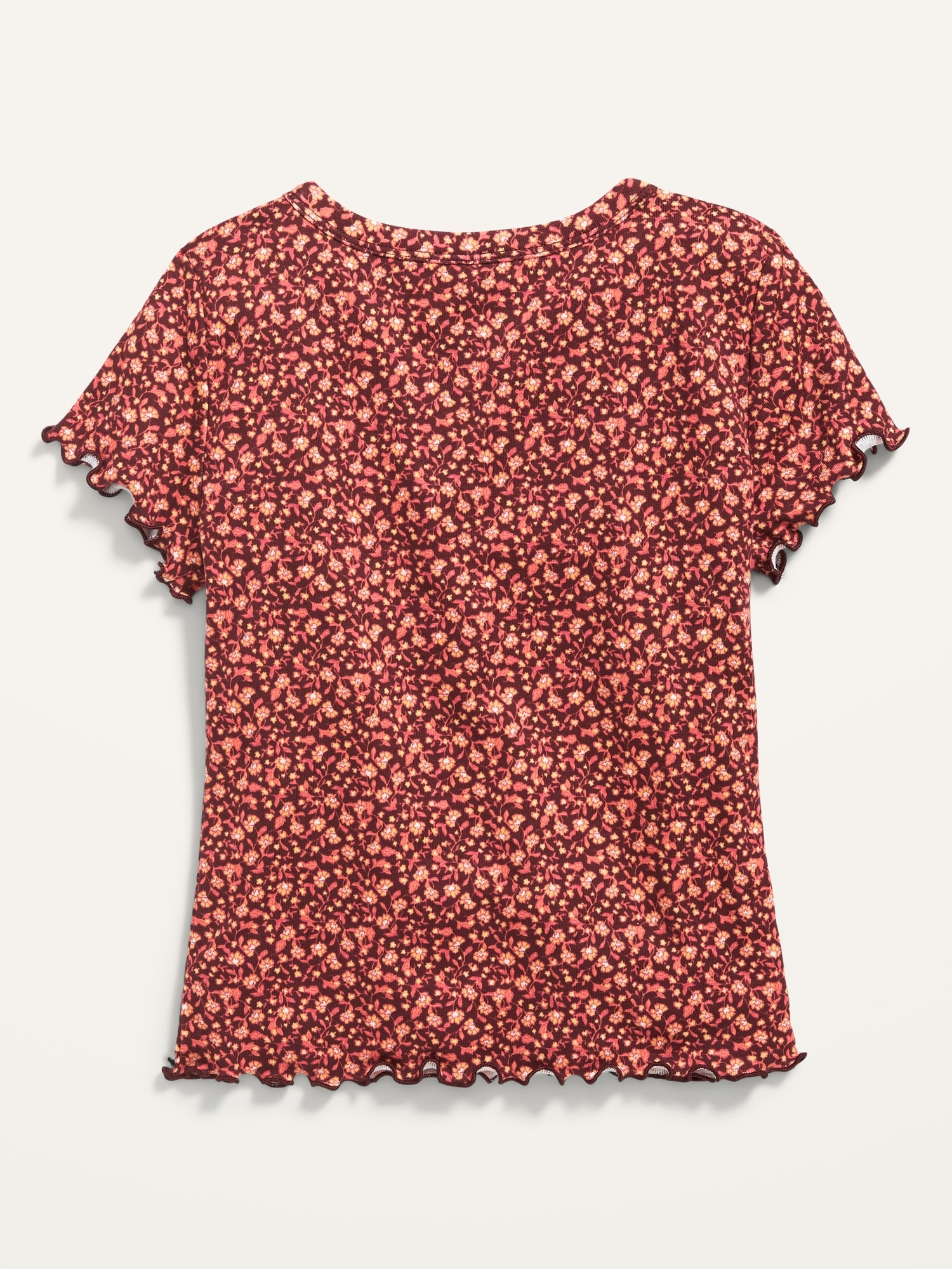 Printed Short-Sleeve Rib-Knit Lettuce-Edge T-Shirt for Girls | Old Navy