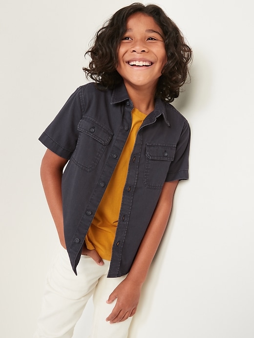 Old Navy Twill Workwear-Pocket Short-Sleeve Shirt for Boys. 1