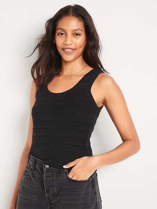 Image number 1 showing, Cropped Open-Knit Sweater Tank Top