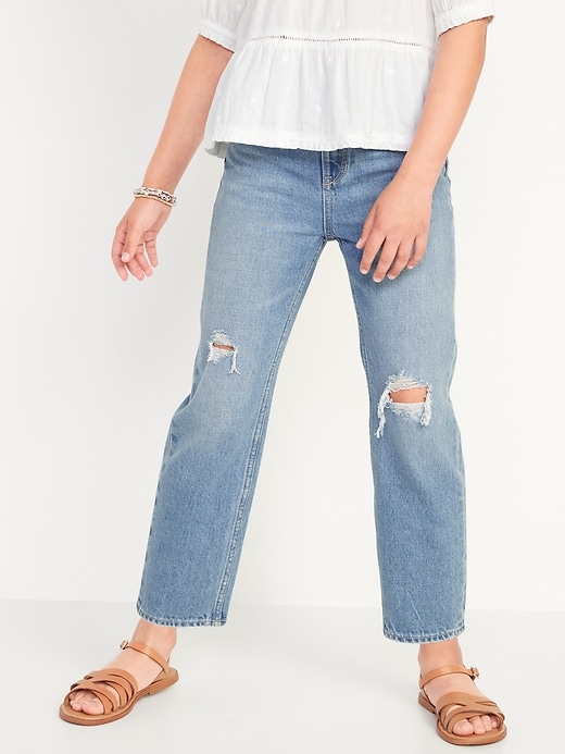 View large product image 1 of 4. High-Waisted Slouchy Straight Ripped Non-Stretch Jeans for Girls