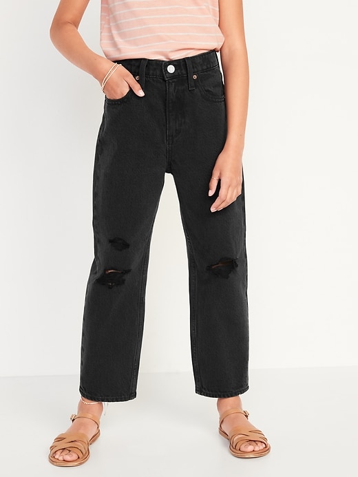 View large product image 1 of 4. High-Waisted Slouchy Straight Black-Wash Jeans for Girls