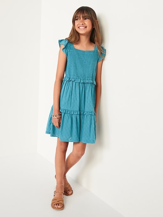 View large product image 1 of 3. Textured Clip-Dot Flutter-Sleeve Fit & Flare Dress for Girls