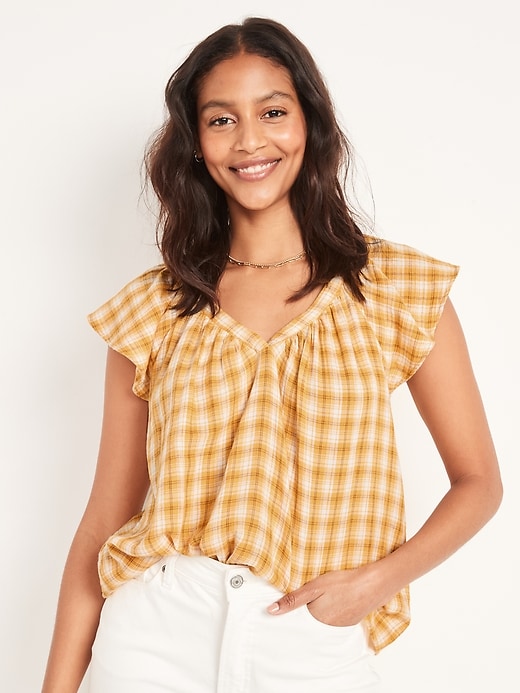 yellow flutter sleeve top