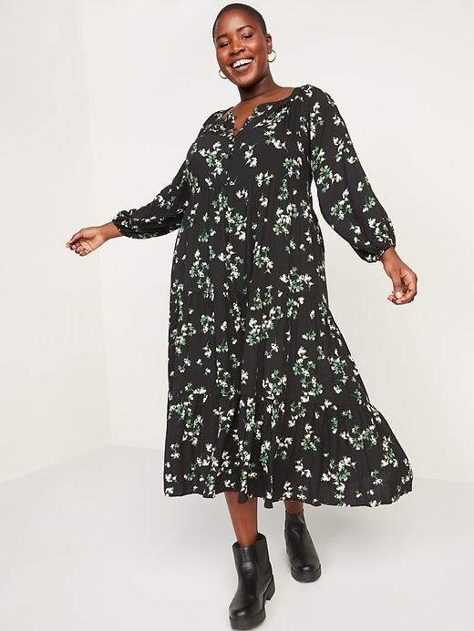 Long-Sleeve Tiered Floral Maxi Swing Dress for Women | Old Navy