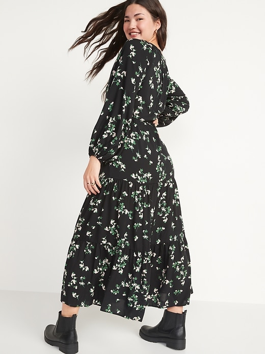 Image number 2 showing, Long-Sleeve Tiered Floral Maxi Swing Dress
