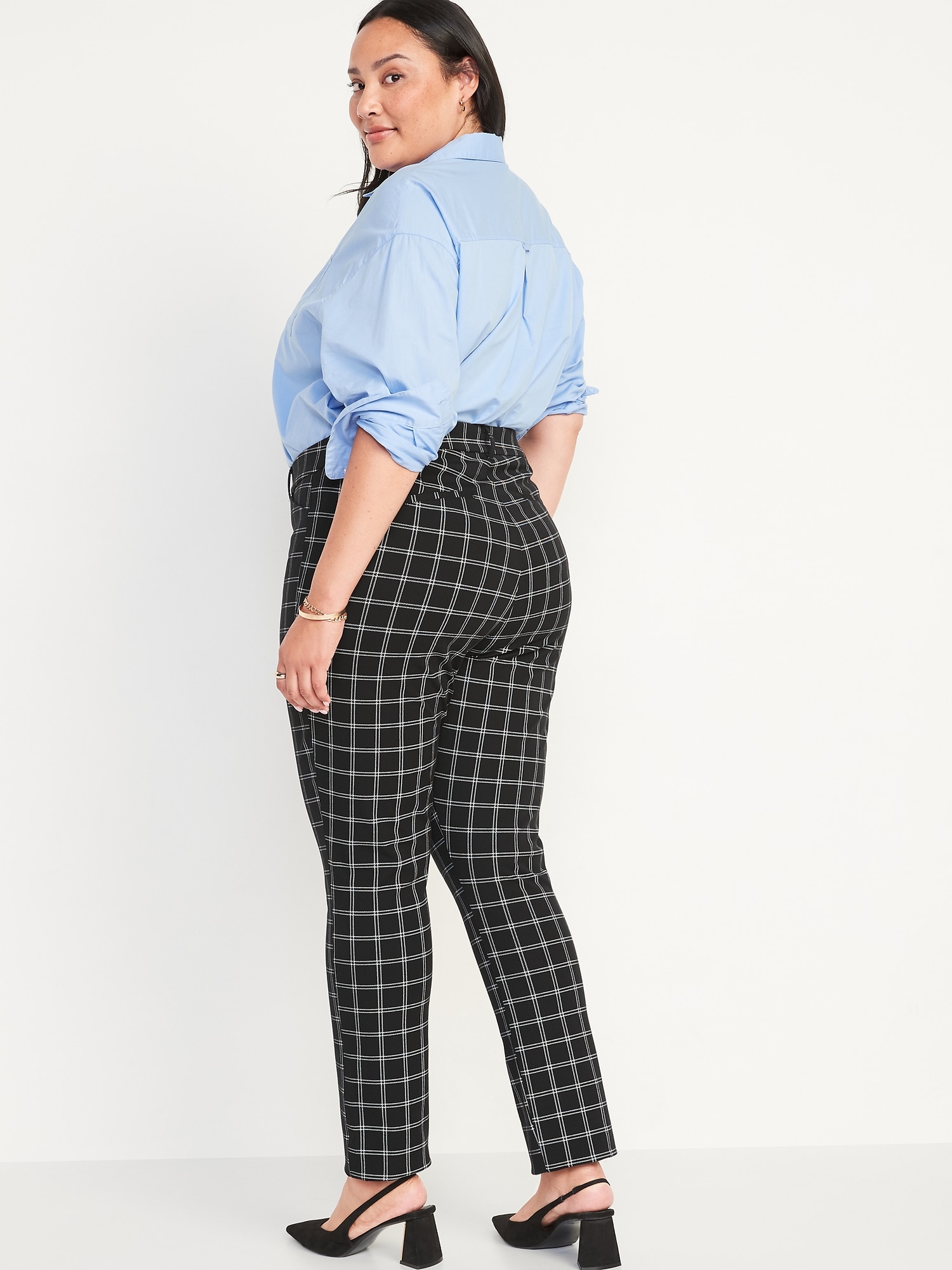 Women's Stretch Dress Pants Plaid Print Navy Blue Flair Bootcut – Shop  Thrift World