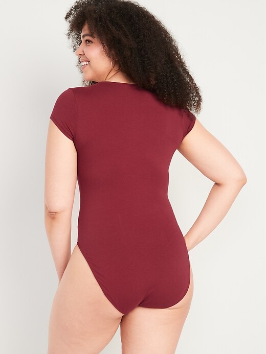 Image number 6 showing, Fitted Short-Sleeve V-Neck Bodysuit for Women