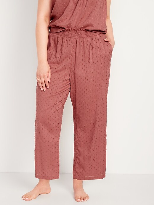Image number 5 showing, High-Waisted Cropped Smocked Clip-Dot Wide-Leg Pajama Pants