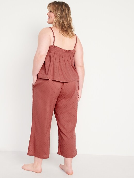 Image number 8 showing, High-Waisted Cropped Smocked Clip-Dot Wide-Leg Pajama Pants