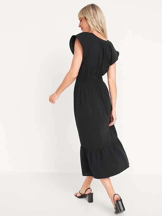 Image number 2 showing, Waist-Defined Flutter-Sleeve Smocked Midi Dress
