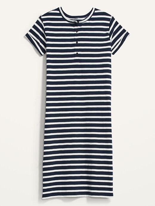 Image number 4 showing, Short-Sleeve Striped Henley Midi Shift Dress for Women