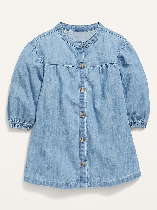 Long-Sleeve Button-Front Chambray Dress for Baby