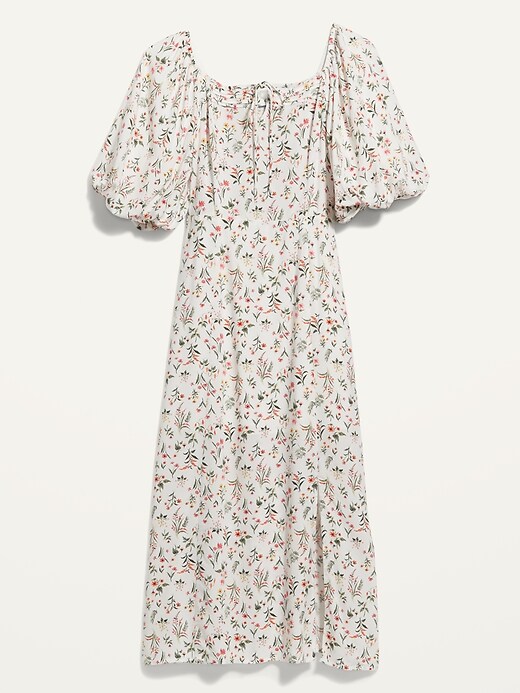 Image number 4 showing, Puff-Sleeve Floral-Print Pintucked Smocked Midi Swing Dress