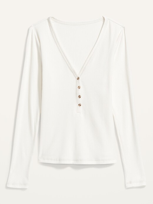 Image number 4 showing, Fitted Long-Sleeve Rib-Knit Henley Top