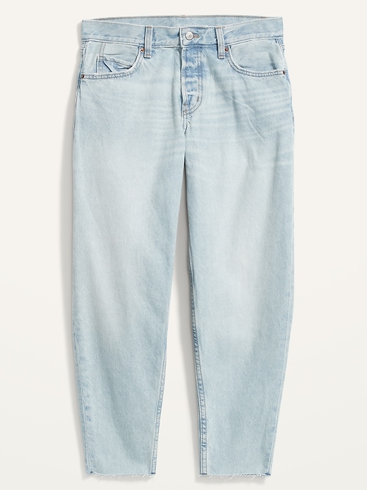 Image number 4 showing, High-Waisted Button-Fly Slouchy Taper Cut-Off Non-Stretch Ankle Jeans for Women