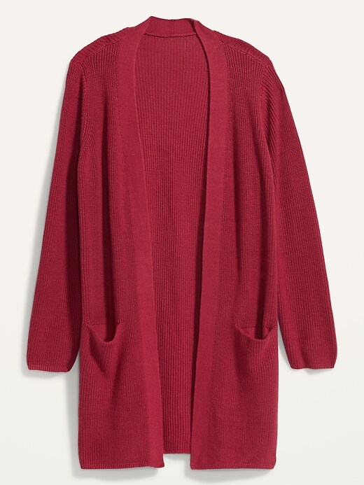 Image number 4 showing, Textured Shaker-Stitch Longline Open-Front Cardigan Sweater for Women