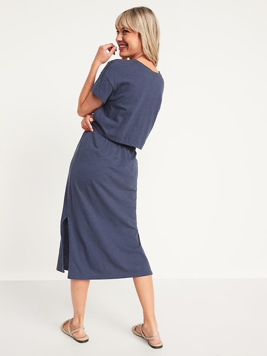 Image number 2 showing, Waist-Defined Short-Sleeve Cutout-Back Slub-Knit Midi Dress for Women