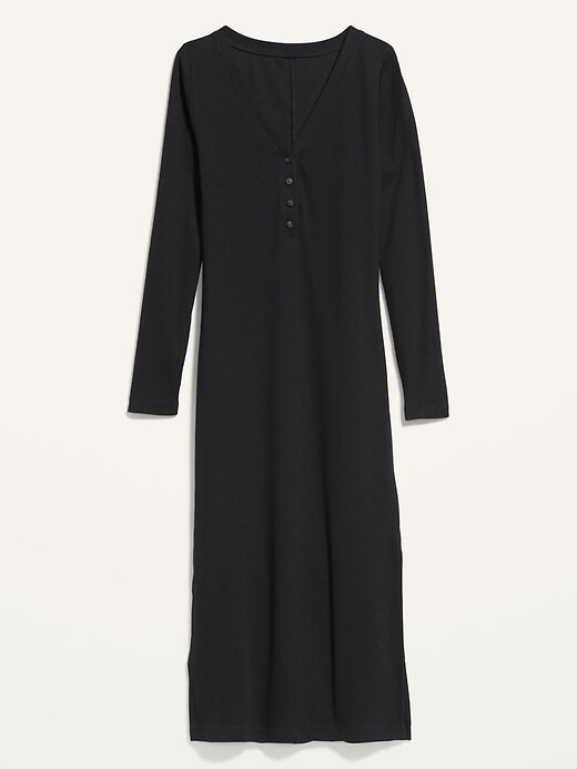 Image number 4 showing, Rib-Knit Henley Midi Dress