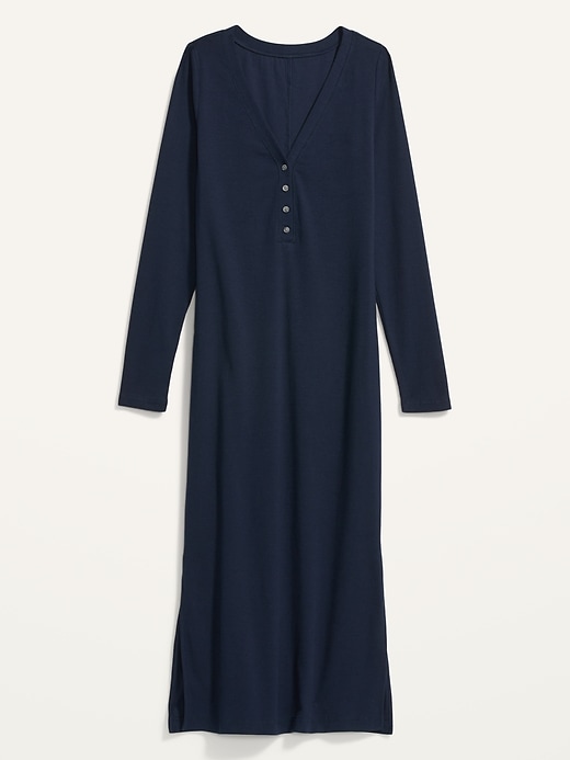 Image number 4 showing, Rib-Knit Henley Midi Dress