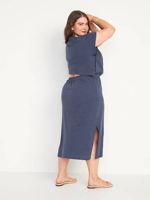 Image number 8 showing, Waist-Defined Short-Sleeve Cutout-Back Slub-Knit Midi Dress