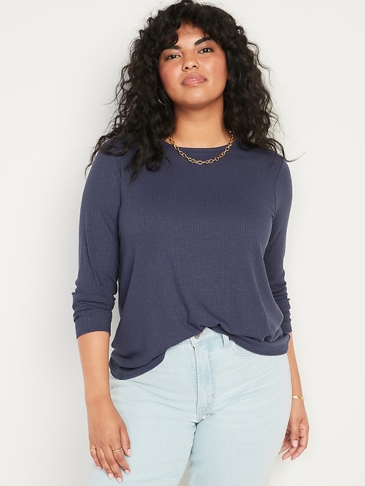 Long-Sleeve Luxe Heathered Rib-Knit T-Shirt for Women | Old Navy