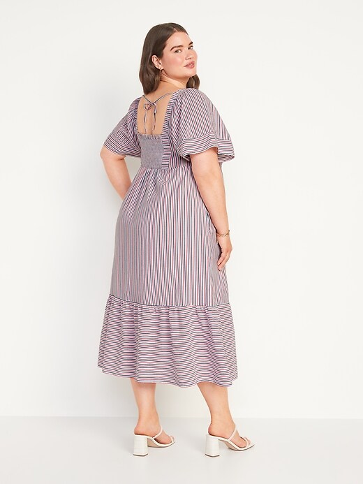 Image number 8 showing, Fit & Flare Short-Sleeve Striped Tie-Back Midi Dress for Women