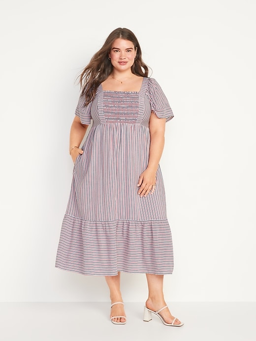 Image number 7 showing, Fit & Flare Short-Sleeve Striped Tie-Back Midi Dress for Women