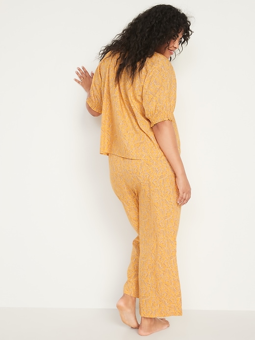 Image number 6 showing, High-Waisted Floral-Print Cropped Smocked Wide-Leg Pajama Pants