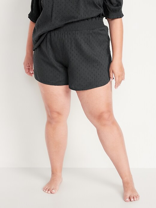 Image number 7 showing, High-Waisted Smocked-Waist Textured Clip-Dot Pajama Shorts -- 4-inch inseam