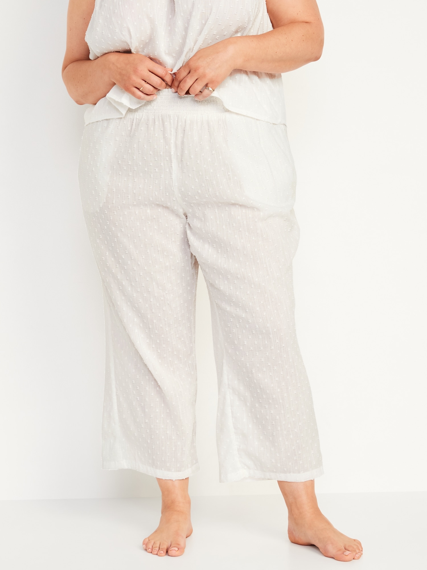HighWaisted Cropped Smocked ClipDot WideLeg Pajama Pants for Women Old Navy