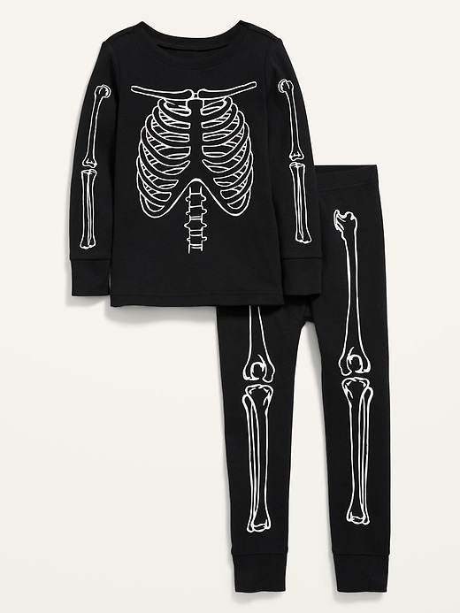 View large product image 1 of 2. Unisex Glow-in-the-Dark Skeleton Pajama Set for Toddler & Baby