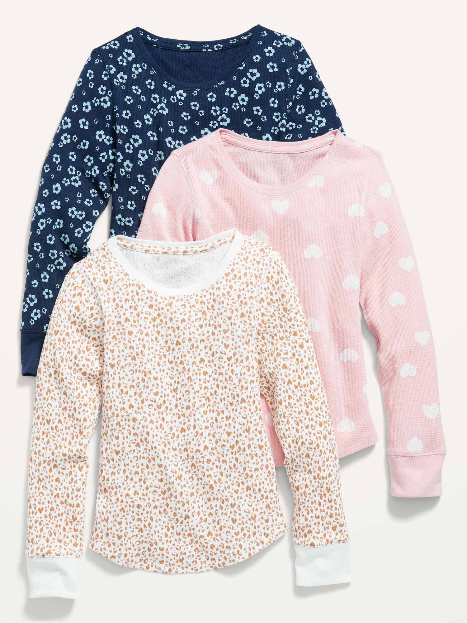 Old Navy Long-Sleeve Printed Thermal-Knit T-Shirt 3-Pack for Girls multi. 1