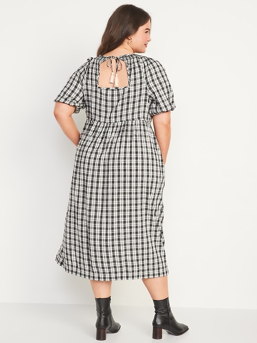 Image number 8 showing, Puff-Sleeve Plaid Smocked Midi Swing Dress for Women