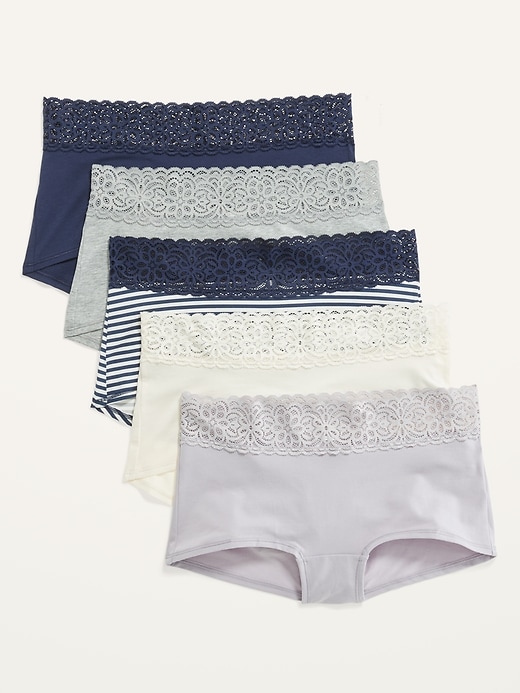 Image number 1 showing, Supima&#174 Cotton-Blend Lace-Trim Boyshort Underwear 5-Pack