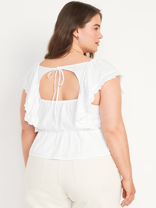 Flutter-Sleeve Tie-Back Textured Clip-Dot Top for Women | Old Navy